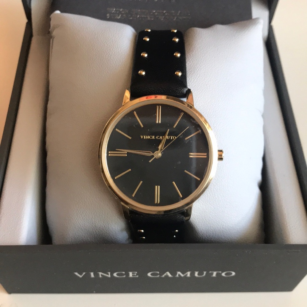 Vince Camuto studded analog watch black/gold